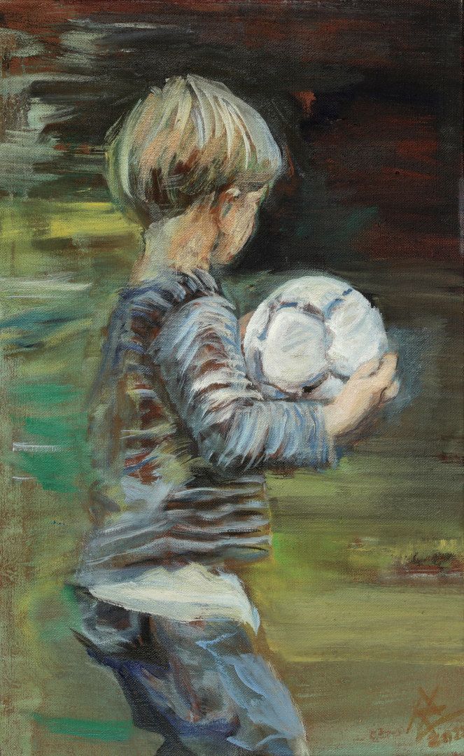 Mit Fußball, 55 x 34 cm, 2022, Öl auf Leinwand