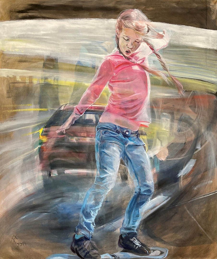 Waveboarding, 130 x 110 cm, 2014, Öl auf Leinwand