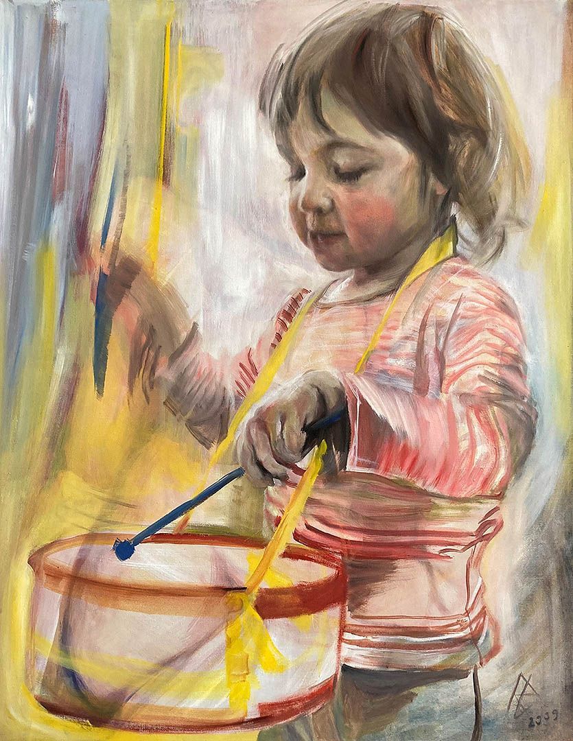 Blechtrommlerin, 140 x 110 cm, 2009, Öl auf Leinwand