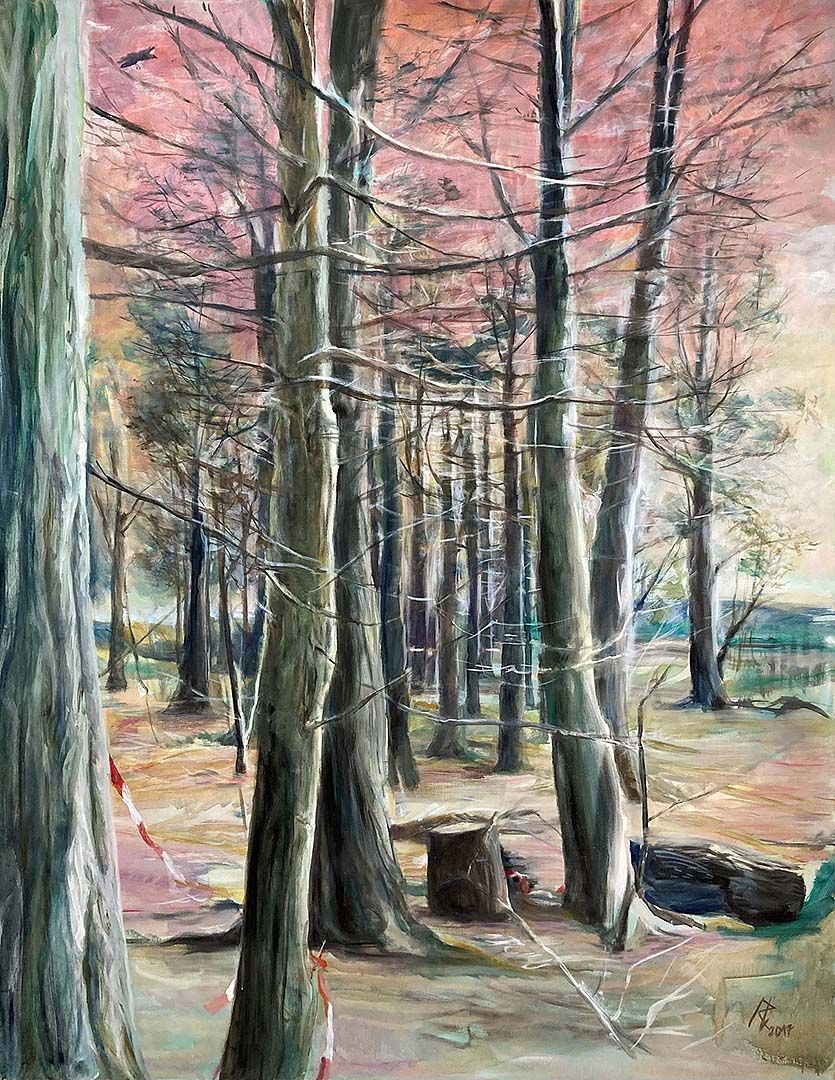 Abendrot am Hambacher Forst , 210  x  165 cm, 2017