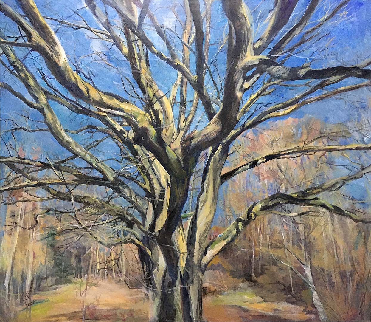 Kleiner Vogel in großer Eiche, 130  x  150 cm, 2022