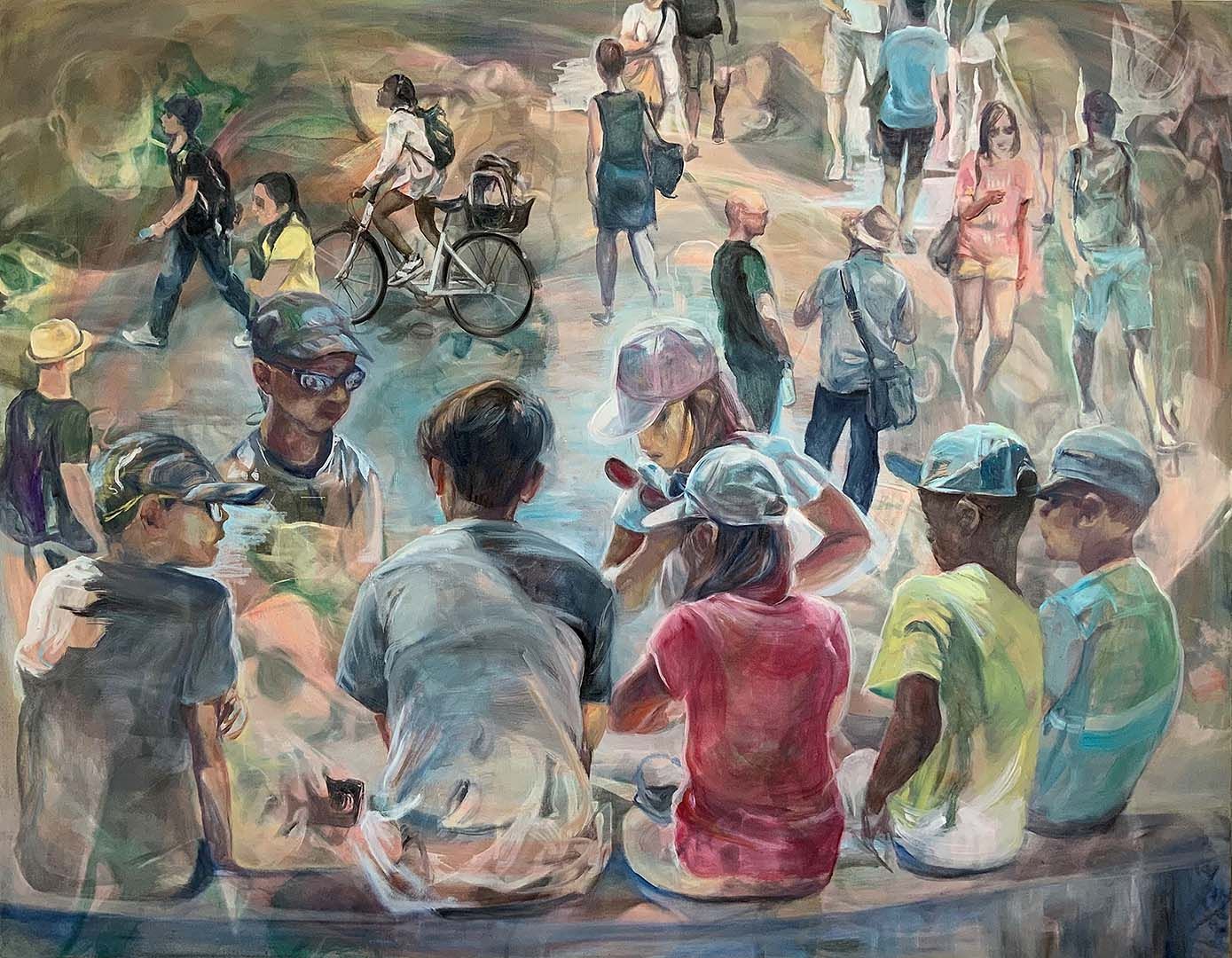 Sommertag in der City, 165 x 210 cm, 2019, Öl auf Leinwand