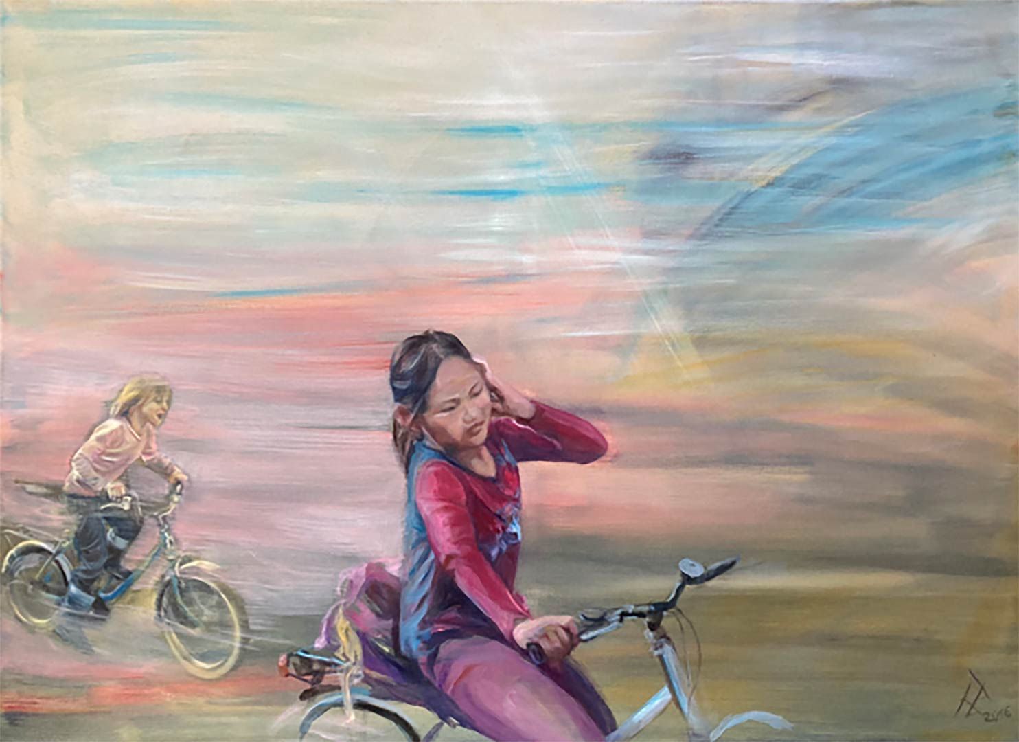 Radtour zu zweit, 80 x 110 cm, 2016, Öl auf Leinwand