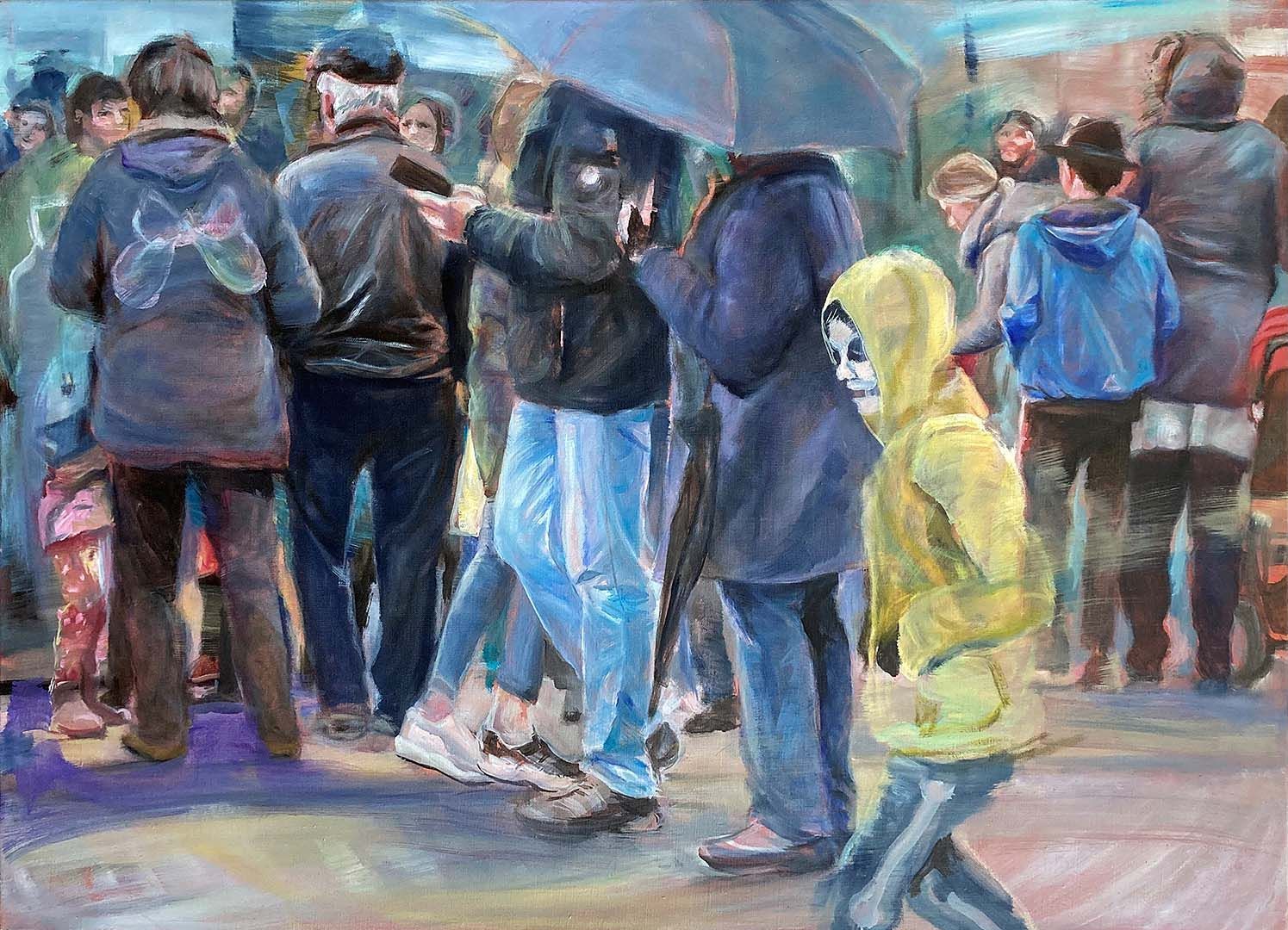 Karneval in Düsseldorf, 80 x 110 cm, 2017, Öl auf Leinwand