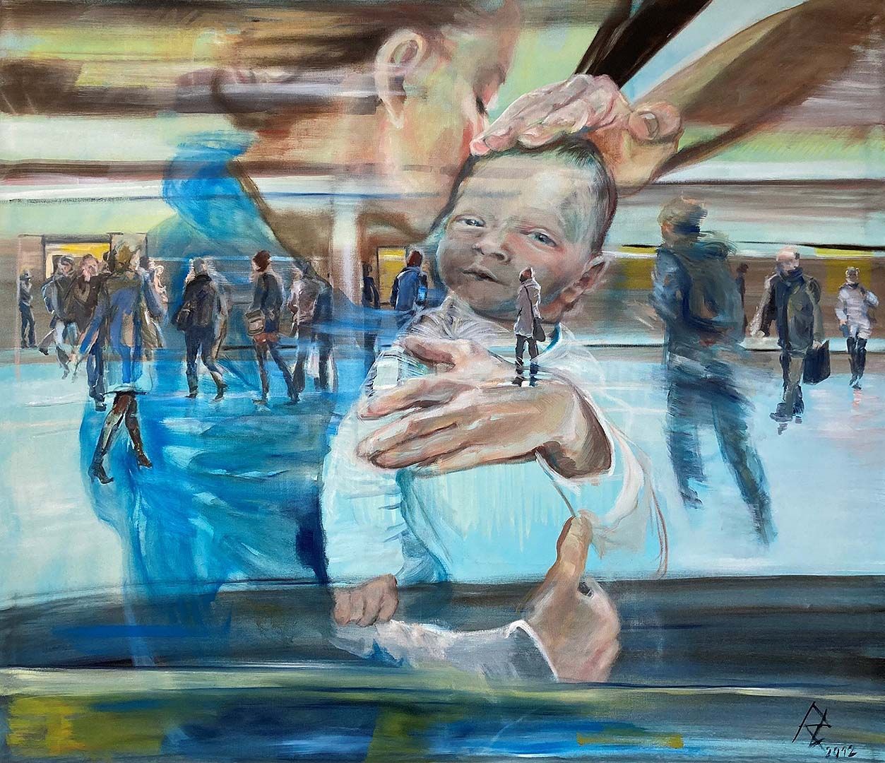 Abschied am Bahnhof, 130 x 150 cm, 2012, Öl auf Leinwand