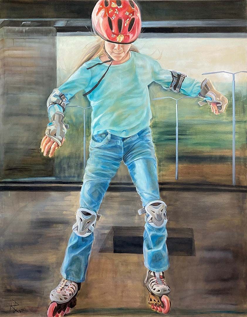 Mit Inlinern, 210 x 165 cm, 2009, Öl auf Leinwand