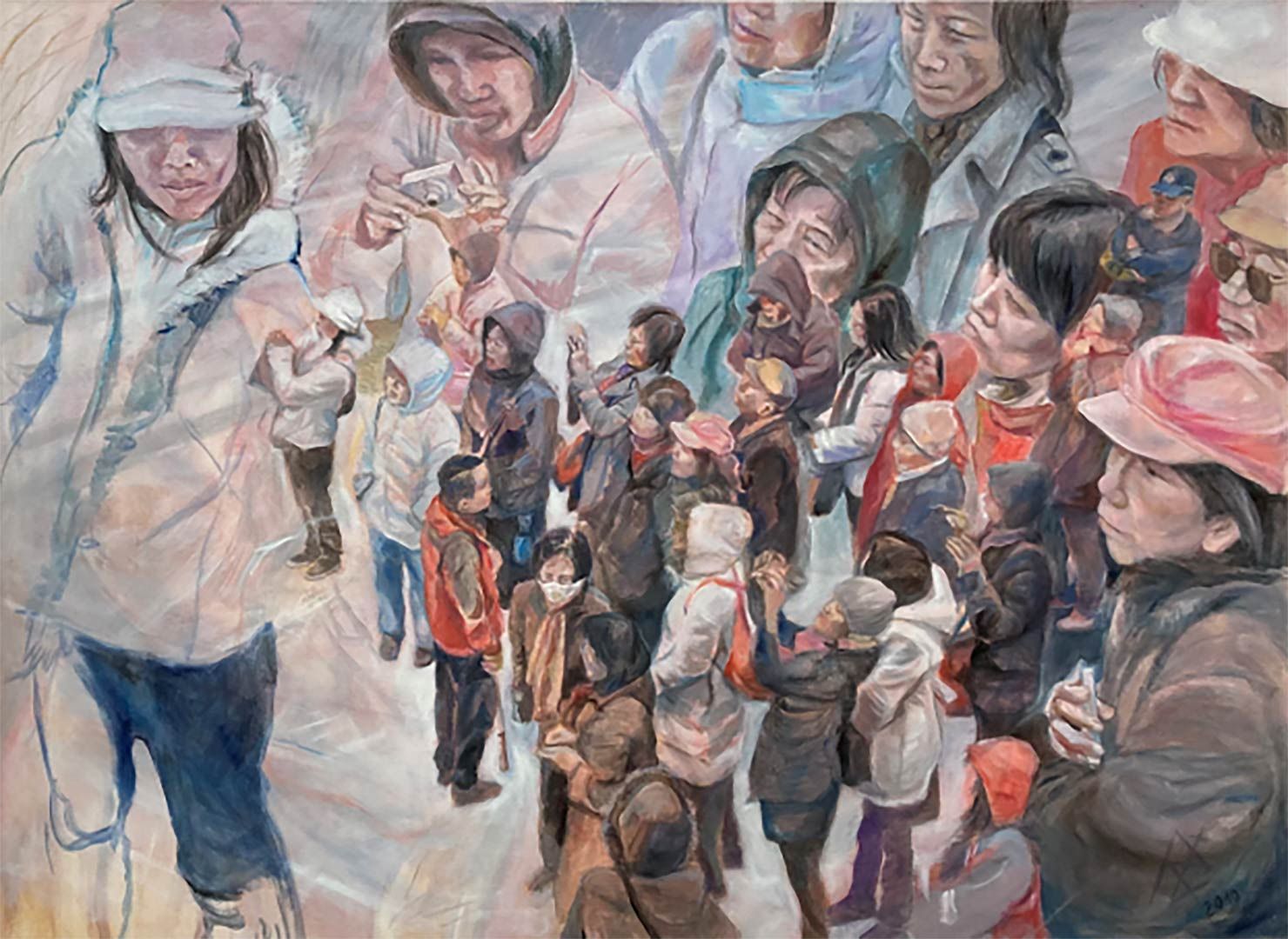 Reisegruppe am Stephansplatz in Wien, 110 x 150 cm, 2010, Öl auf Leinwand