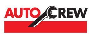 Ein rot-schwarzes Logo für Auto Crew mit einer Lupe.
