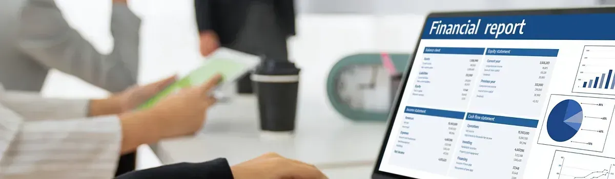 Una persona está mirando un informe financiero en una computadora portátil.