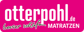 Logo für otterpohl.de Matratzen in weißer Schrift auf rosa Hintergrund. Darunter steht „besser schlafen“.