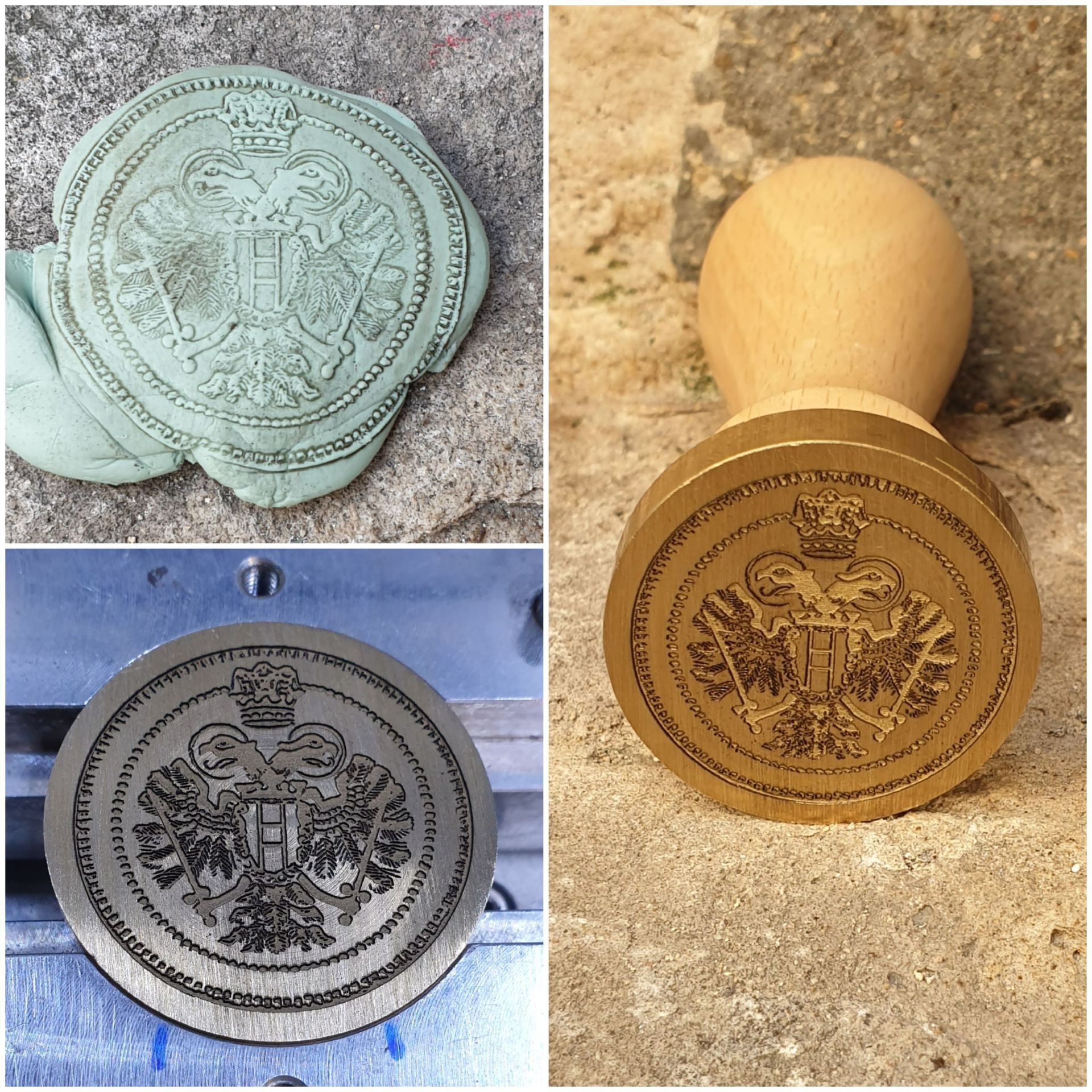 Photo d'un tampon avec un blason gravé