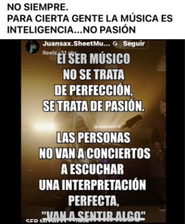 Texto sobre música: «Ser músico se trata de pasión, no de perfección. La gente va a conciertos para sentir algo».