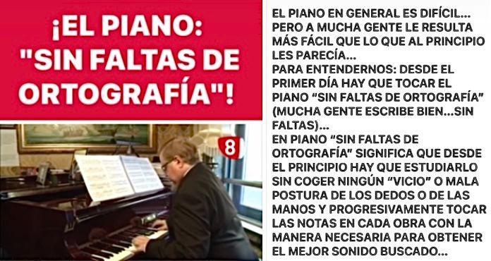 Hombre tocando el piano, texto: 