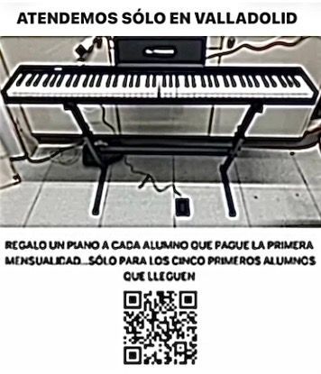 Arriba: Portadas de libros de lecciones de piano. Abajo: Figura religiosa sosteniendo una cruz.