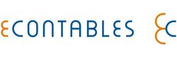 Logotipo de Econtables en naranja y azul sobre un fondo blanco