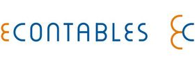Logotipo de Econtables en naranja y azul sobre un fondo blanco