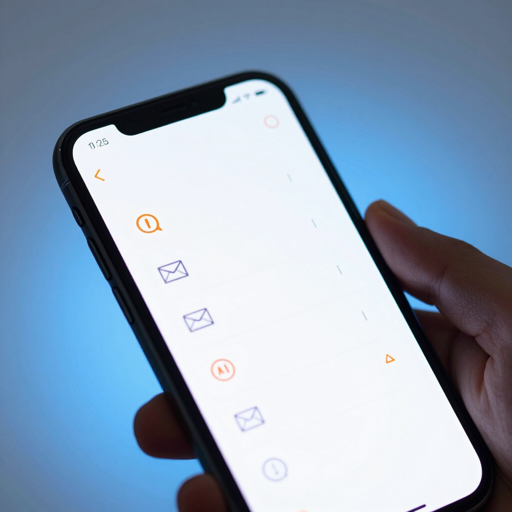 Una mano sostiene un smartphone con la pantalla blanca y brillante de una aplicación 