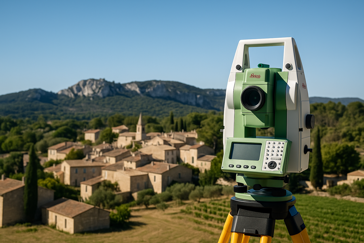 Vue sur Fontvieille avec collines calcaires et bâtiments en pierre