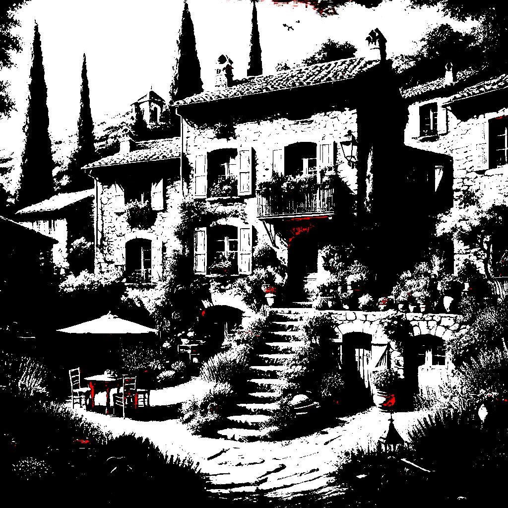 Vue pittoresque d’Ollioules avec un mas en cours de rénovation.