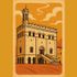 Illustrazione stilizzata del Palazzo dei Consoli di Gubbio su sfondo arancione
