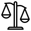 Balanza de la justicia, equilibrada, con dos bandejas iguales.