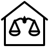 Icono de balanza de la justicia dentro del contorno de una casa.