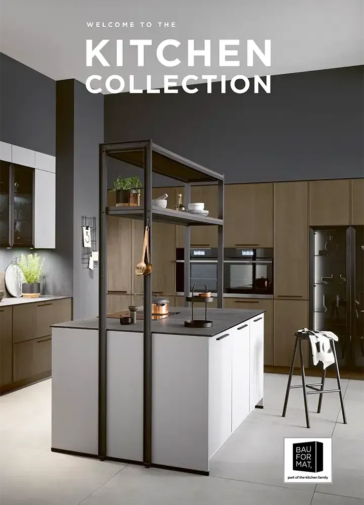 Eine Küchenkollektionsbroschüre mit einer Abbildung einer Küche.