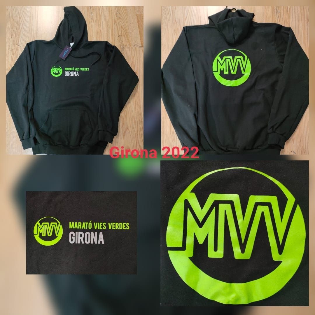 Una sudadera negra con un logo verde que dice mwv girona