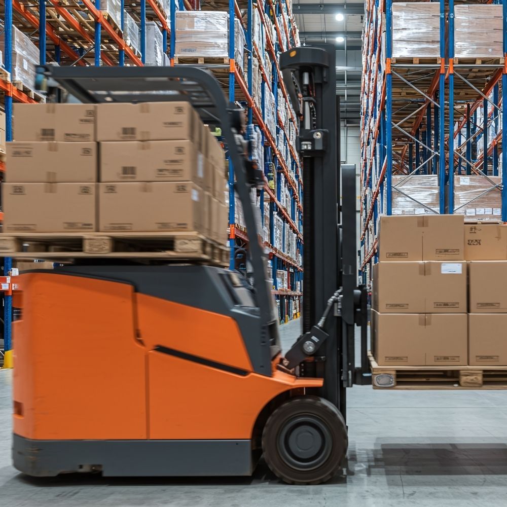 Mujer empacando una caja, colocando plástico de burbujas alrededor de un artículo decorativo, hombre empacando en el fondo.