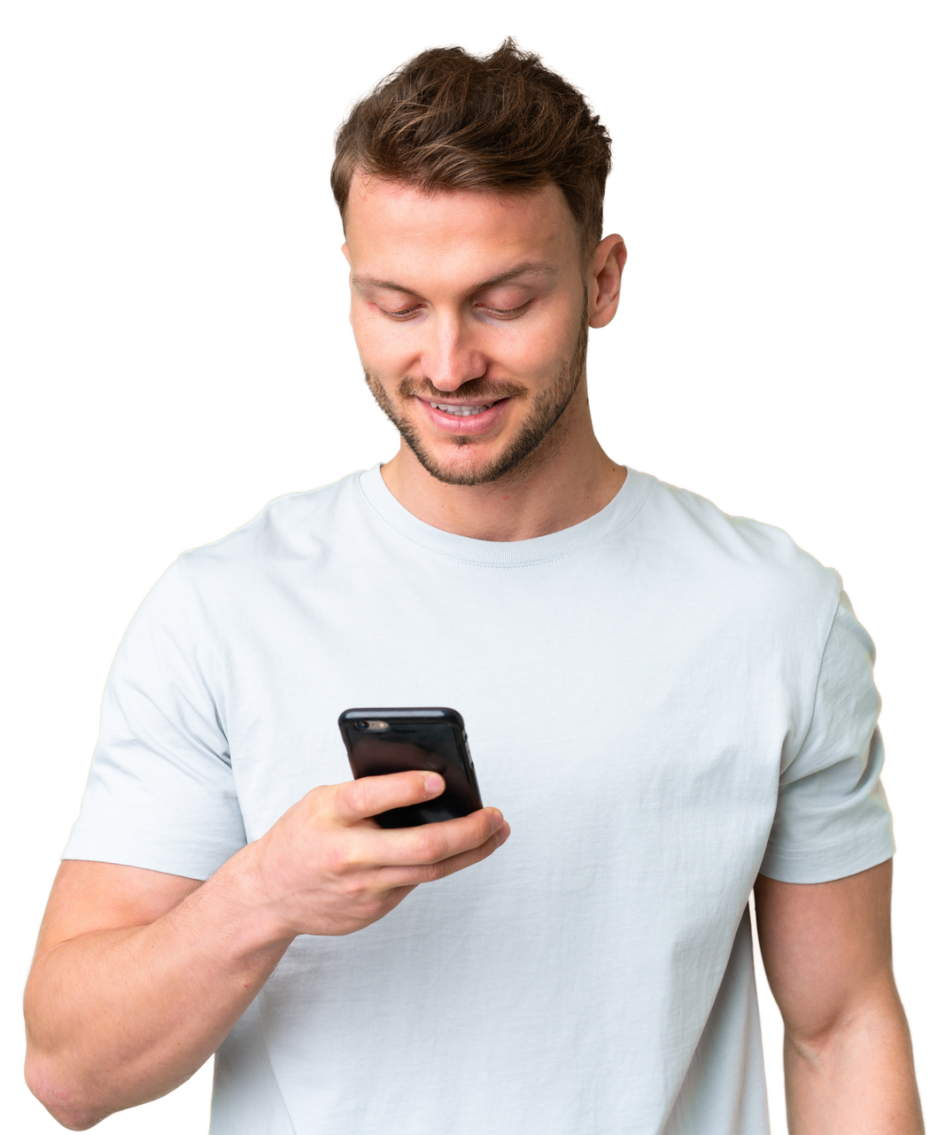 Homme détouré avec un téléphone