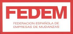 The fedem logo is red and white and says federacion espanola de empresas de mudanzas.
