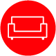 Un icono de un sofá en un círculo rojo.