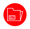 Un icono de carpeta en un círculo rojo sobre un fondo blanco.