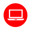 Un icono de computadora portátil en un círculo rojo sobre un fondo blanco.