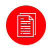 Un icono de línea de dos hojas de papel en un círculo rojo.