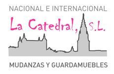 Logo: Pink "La Catedral, S.L." over a gray skyline. Text below: "Mudanzas y Guardamuebles." "Nacional e Internacional" above.