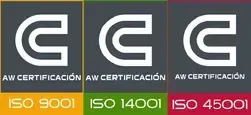 Un logotipo para la certificación aw ISO 9001 ISO 14001 ISO 45001