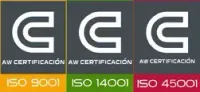 Un logotipo para la certificación aw ISO 9001 ISO 14001 ISO 45001