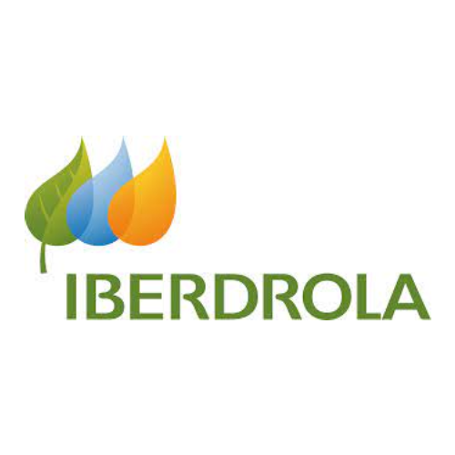 Un logotipo para una empresa llamada Iberdrola con hojas y gotas de agua.