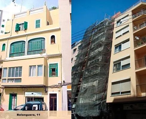 Un edificio con andamios a un lado.