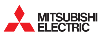 Logotipo de Mitsubishi Electric: icono de tres diamantes rojos y nombre de la empresa en negro sobre fondo blanco.