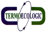 Logotipo de TERM ECOLOGIC con formas redondeadas moradas y verdes y un motivo de flecha ovalada central.