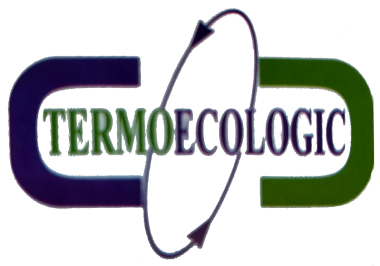 Logotipo de TERM ECOLOGIC con formas redondeadas moradas y verdes y un motivo de flecha ovalada central.