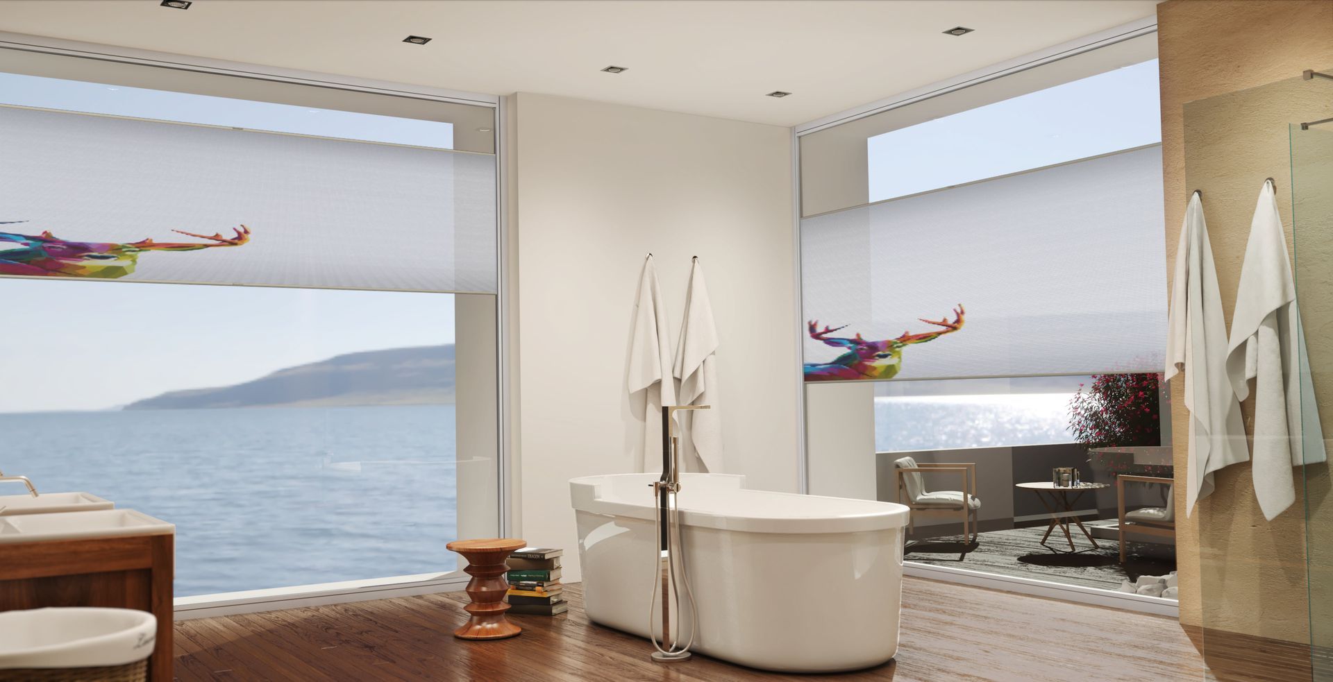 Vorschau eines Sonnen- & Sichtschutz-Konzepts im Bad mit Sonnenschutz-Muster 