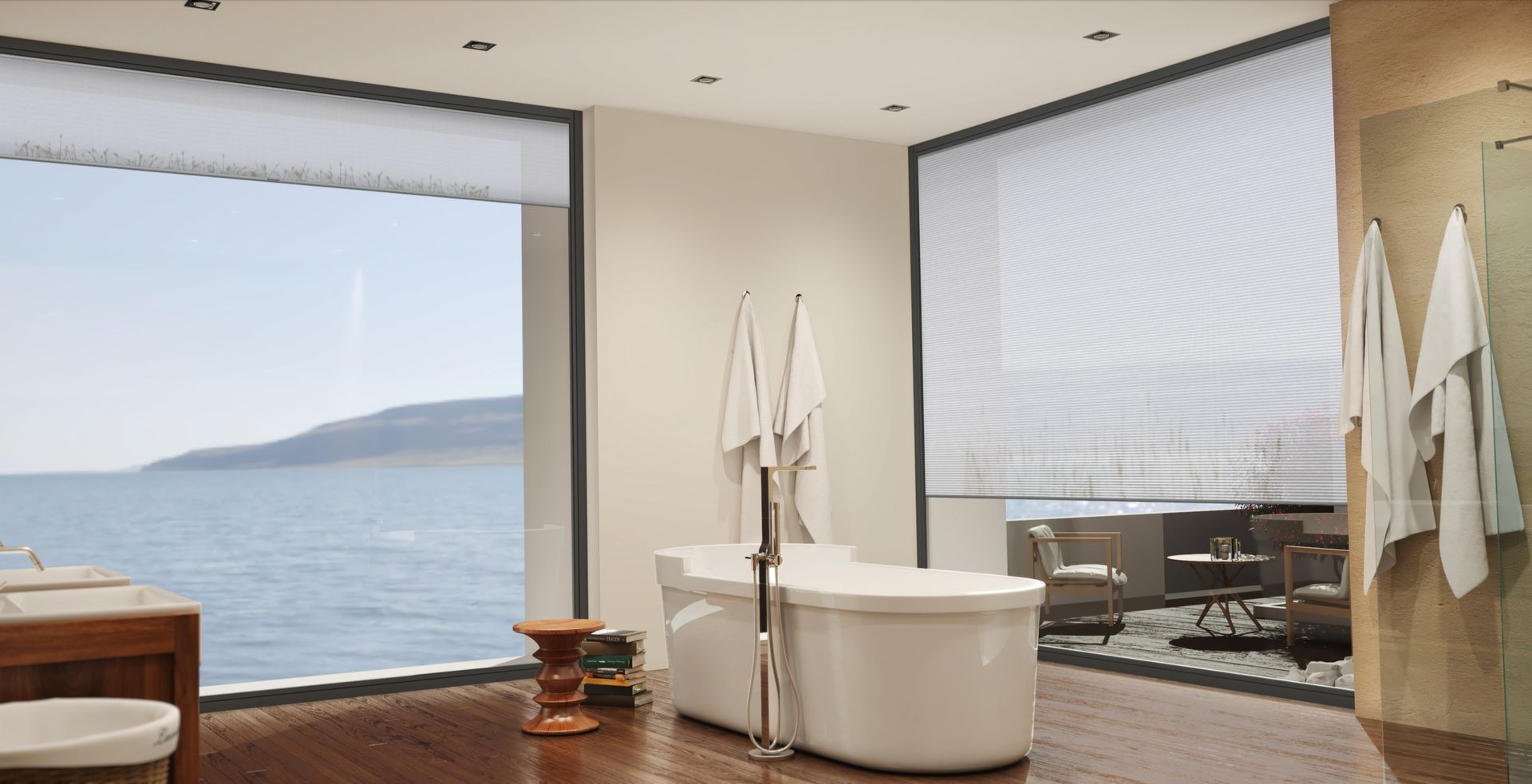 Vorschau eines Sonnen- & Sichtschutz-Konzepts im Bad mit Sonnenschutz-Muster 