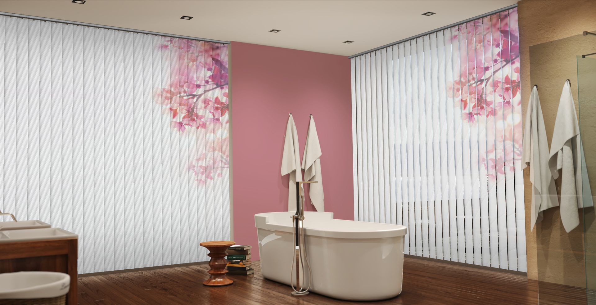 Vorschau eines Sonnen- & Sichtschutz-Konzepts im Bad mit Fensterlamellen-Muster 