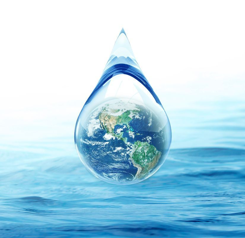 Goutte d'eau englobant une représentation de la terre