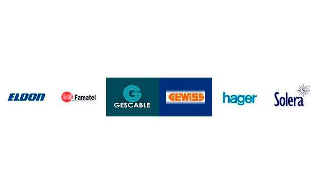 Logotipos de Eldon, Fanatec, Gescable, Gewiss, Hager y Solera.