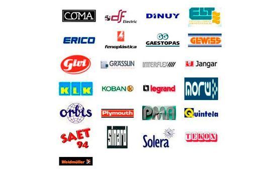 Logotipos de varias empresas, incluidas COMA, DINUY, ERICCO, Gewiss, Girl, Legrand y otras.