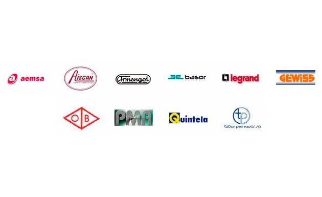 Logotipos de varias empresas, entre ellas Semsa, Acome, Prensas, Balco, Legrand, Gewiss, CB, Dmia, Quintein y Tecnofilati.
